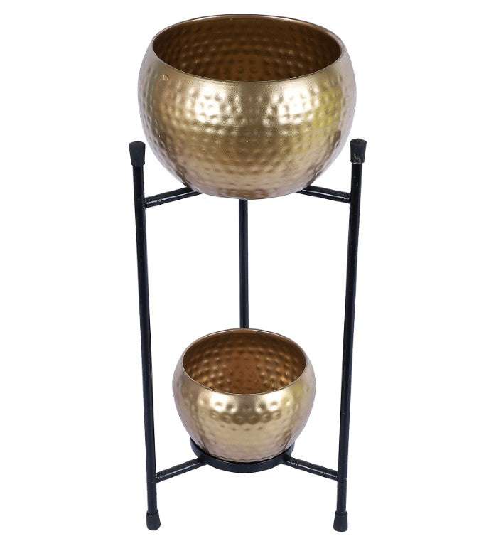 Black & Gold Double Layer Hammered Apple Planter - Set of 2 Writings On The Wall planter