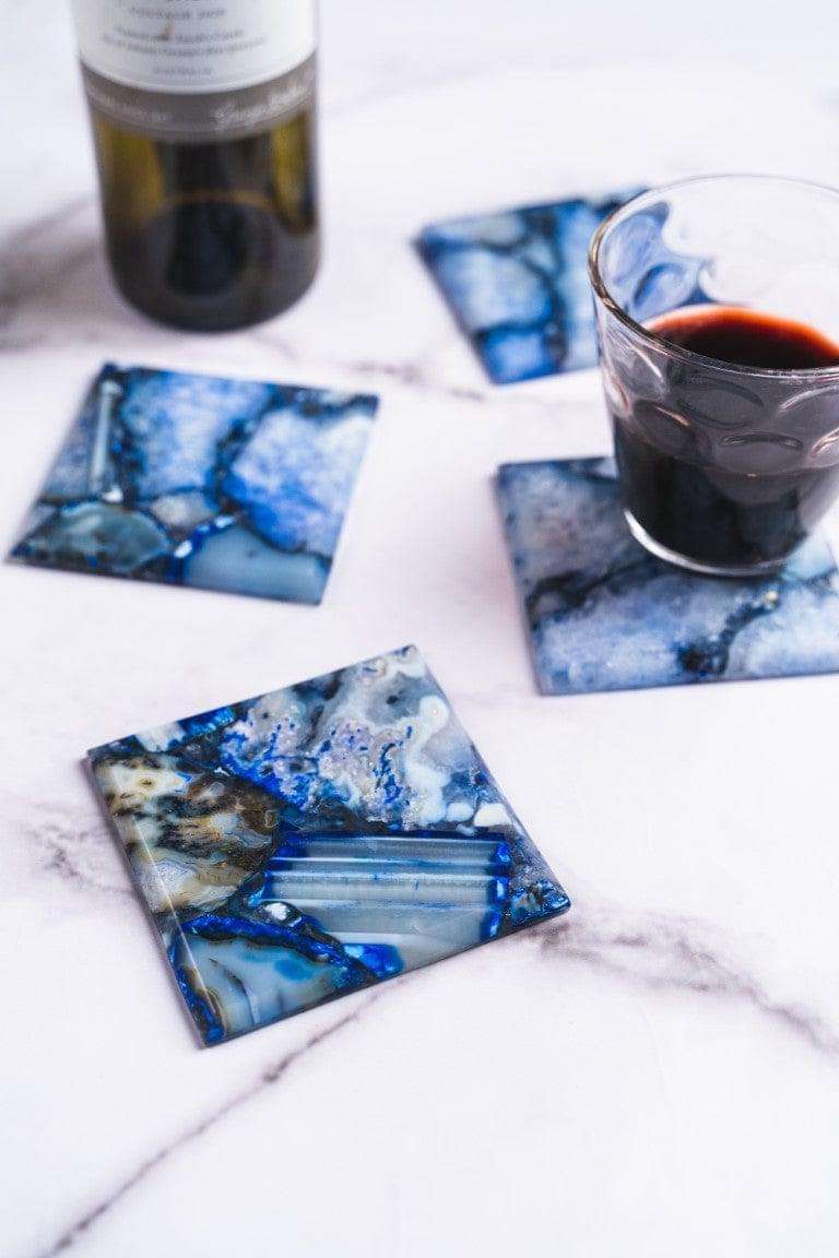 Blue Agate Square Coasters - Set of 4 Writings On The Wall Coasters