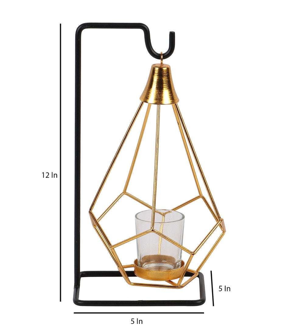 Gold & Black Diamond Pendulum Tealight Holder with Glass Writings On The Wall home decor
