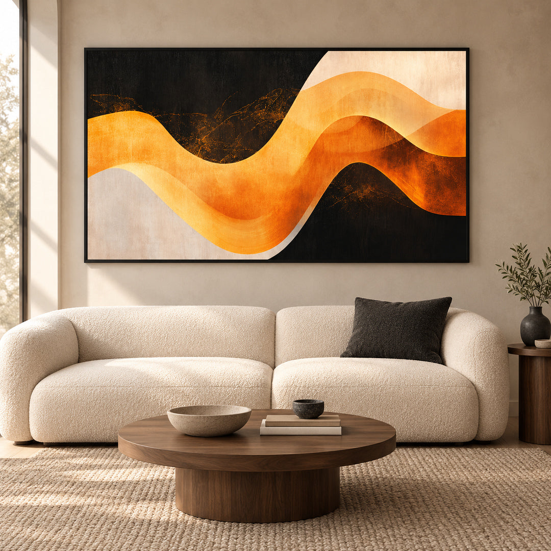 Amber Rhythm Modern Abstract Wave Painting - Art Print