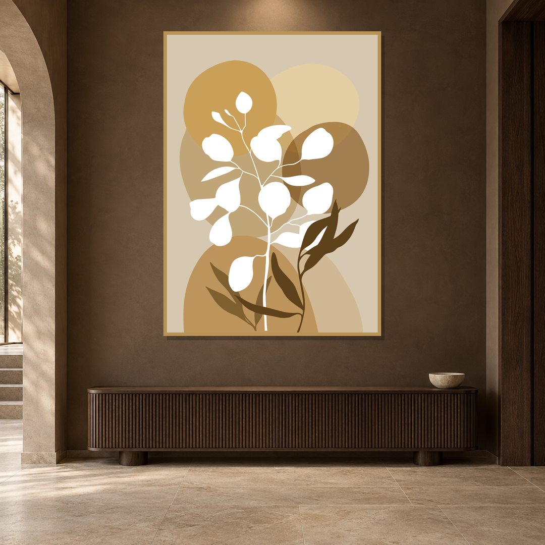 Neutral Botanical Silhouette Abstract Painting - Art Print