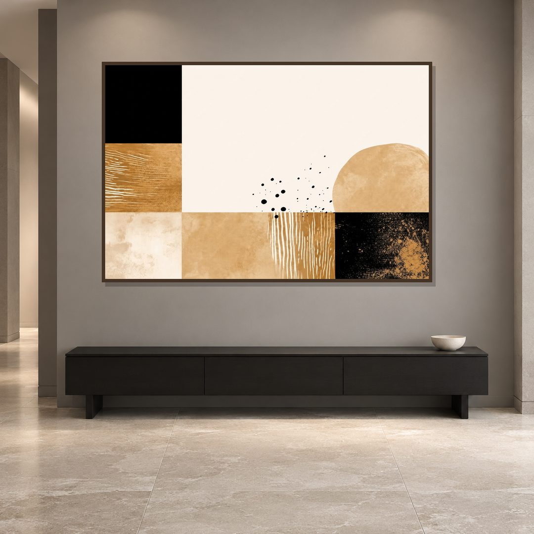Beige and Black Geometric Abstract Painting - Art Print