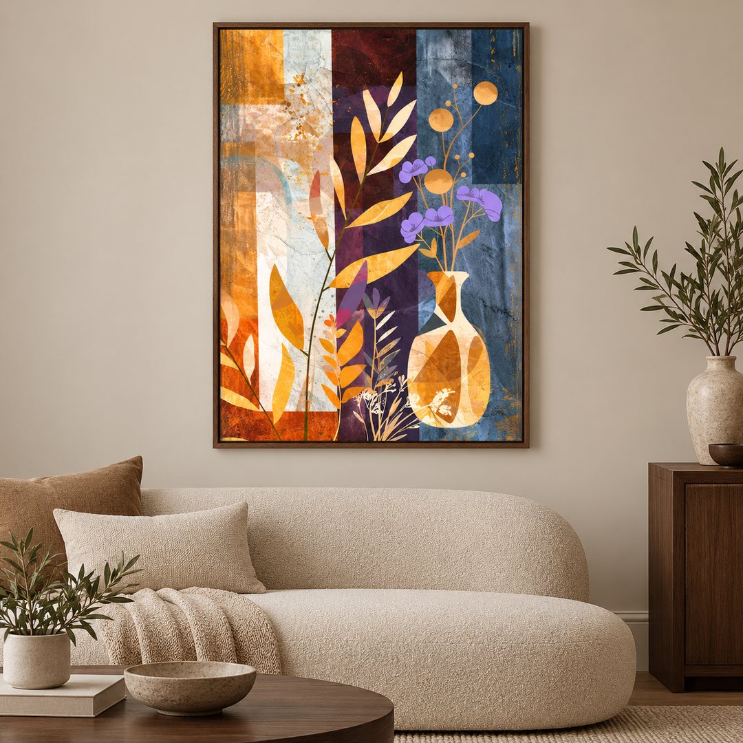 Botanical Mosaic Vase Abstract Painting - Art Print