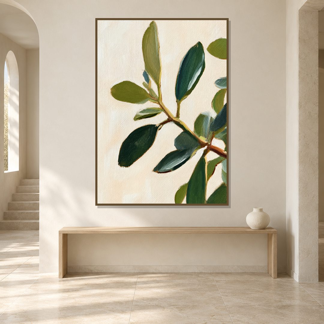 Minimal Green Botanical Leaves Painting - Art Print