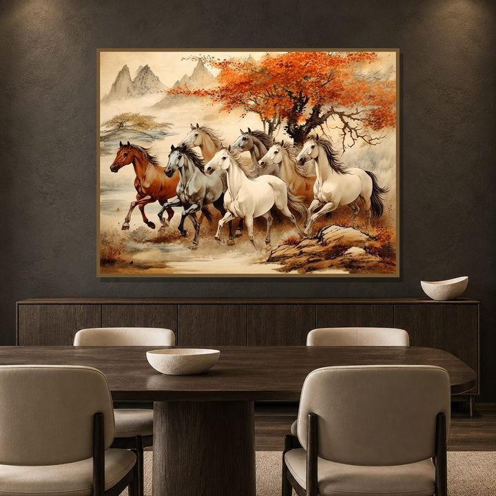Seven Running Horses canvas art print, hero shot on a wall