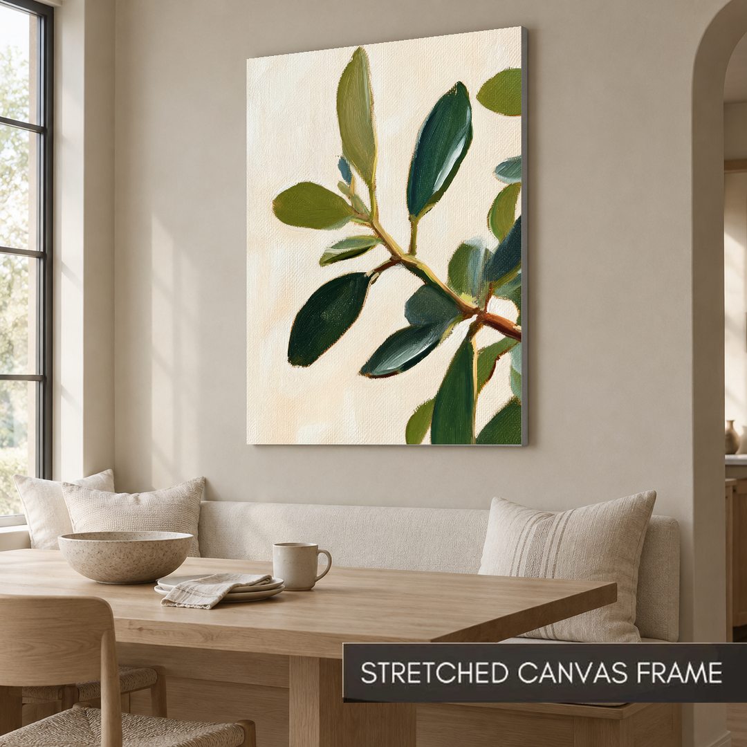 Minimal Green Botanical Leaves Painting - Art Print