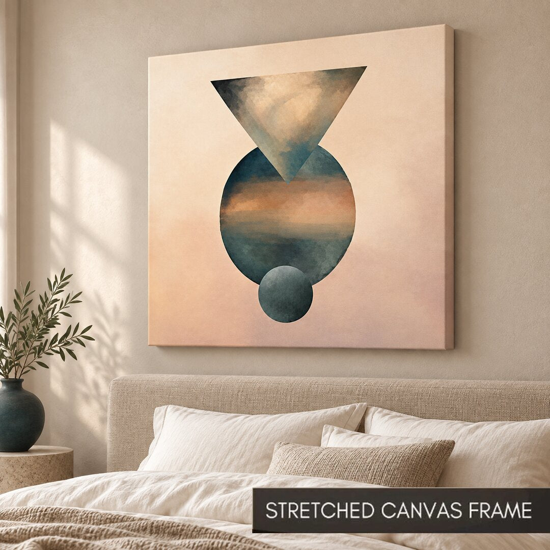 Teal and Blush Geometric Abstract Painting - Art Print