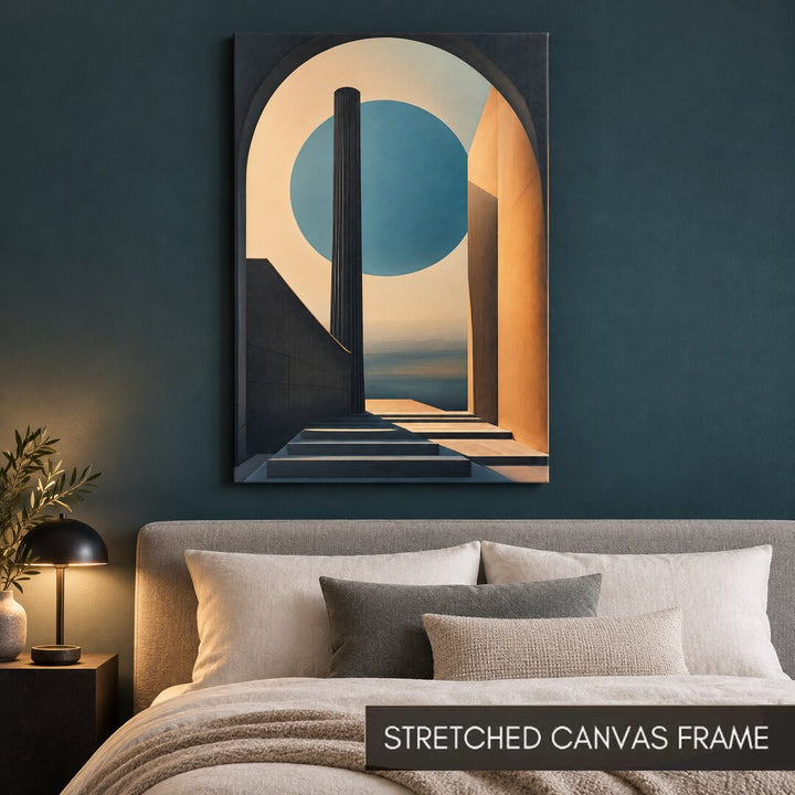 Teal Portal Geometric Architectural art print as a stretched canvas frame