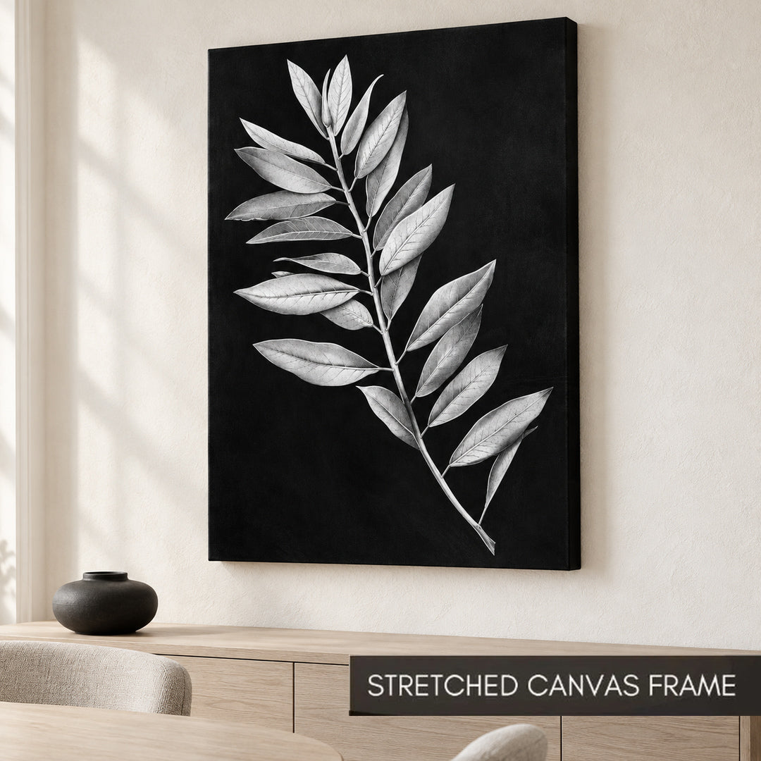 White Leaf Monochrome Botanical Painting - Art Print
