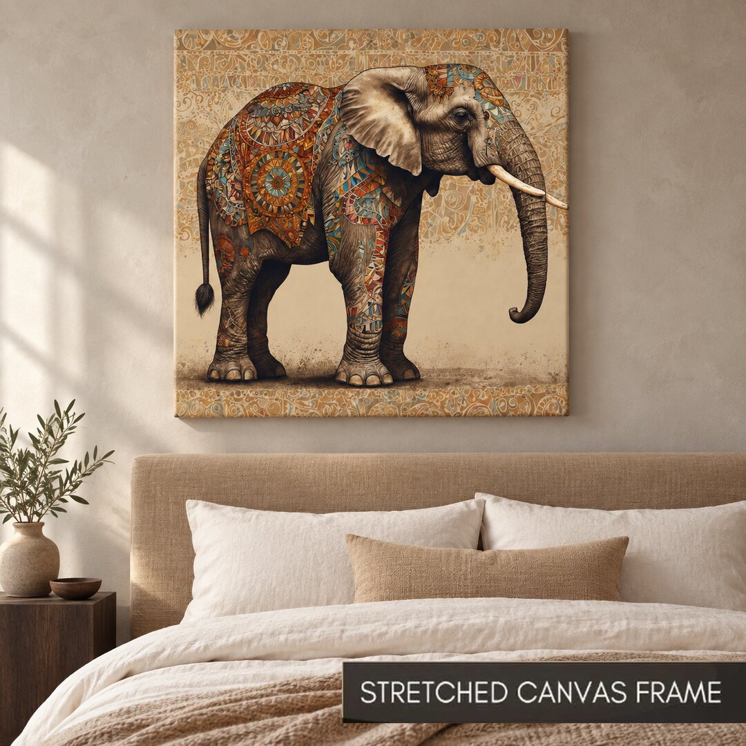 Ornate Indian Elephant Mandala Painting - Art Print