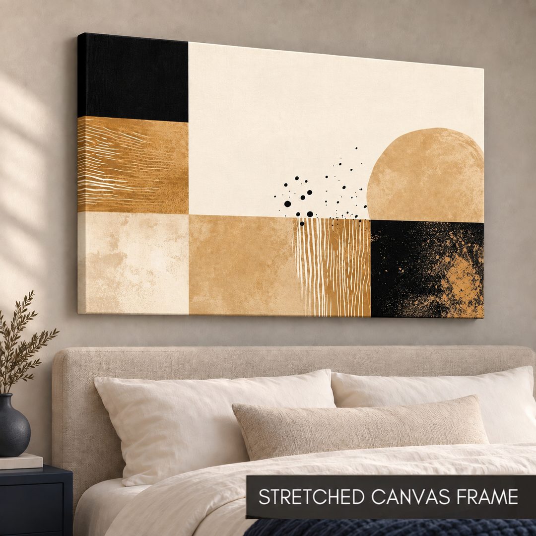 Beige and Black Geometric Abstract Painting - Art Print