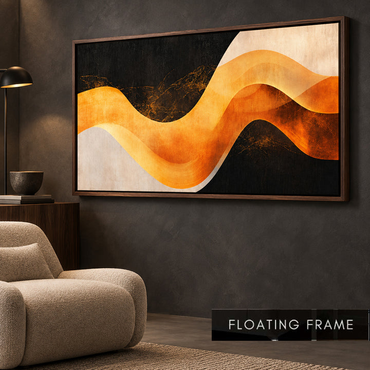 Amber Rhythm Abstract Wave art print in a floating frame