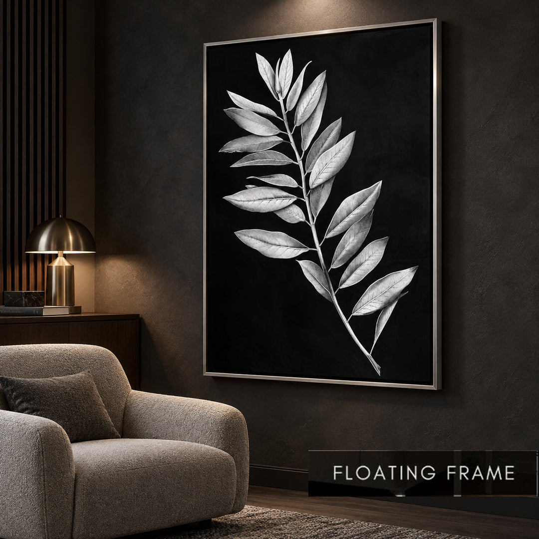 White Leaf Monochrome Botanical Painting - Art Print