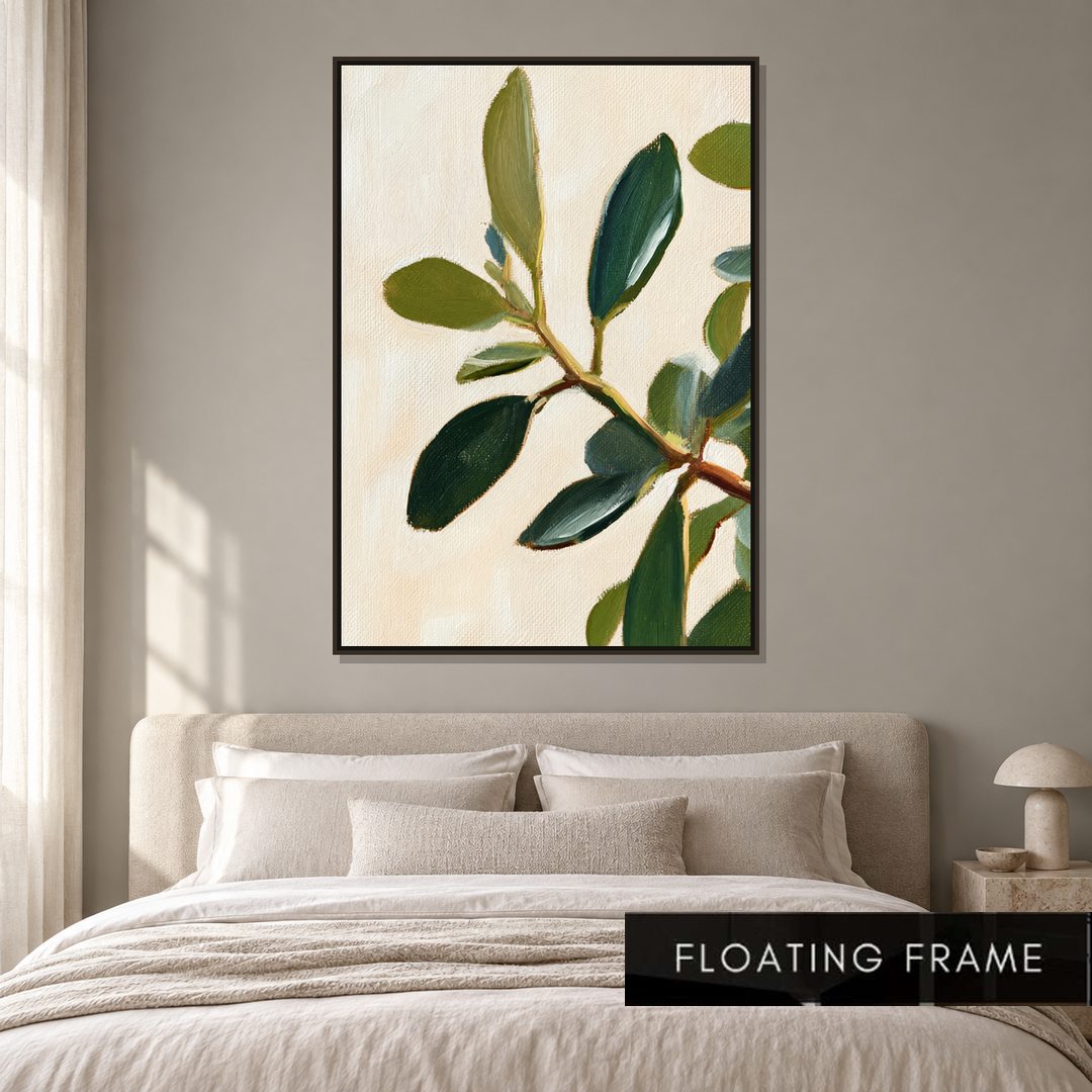 Minimal Green Botanical Leaves Painting - Art Print