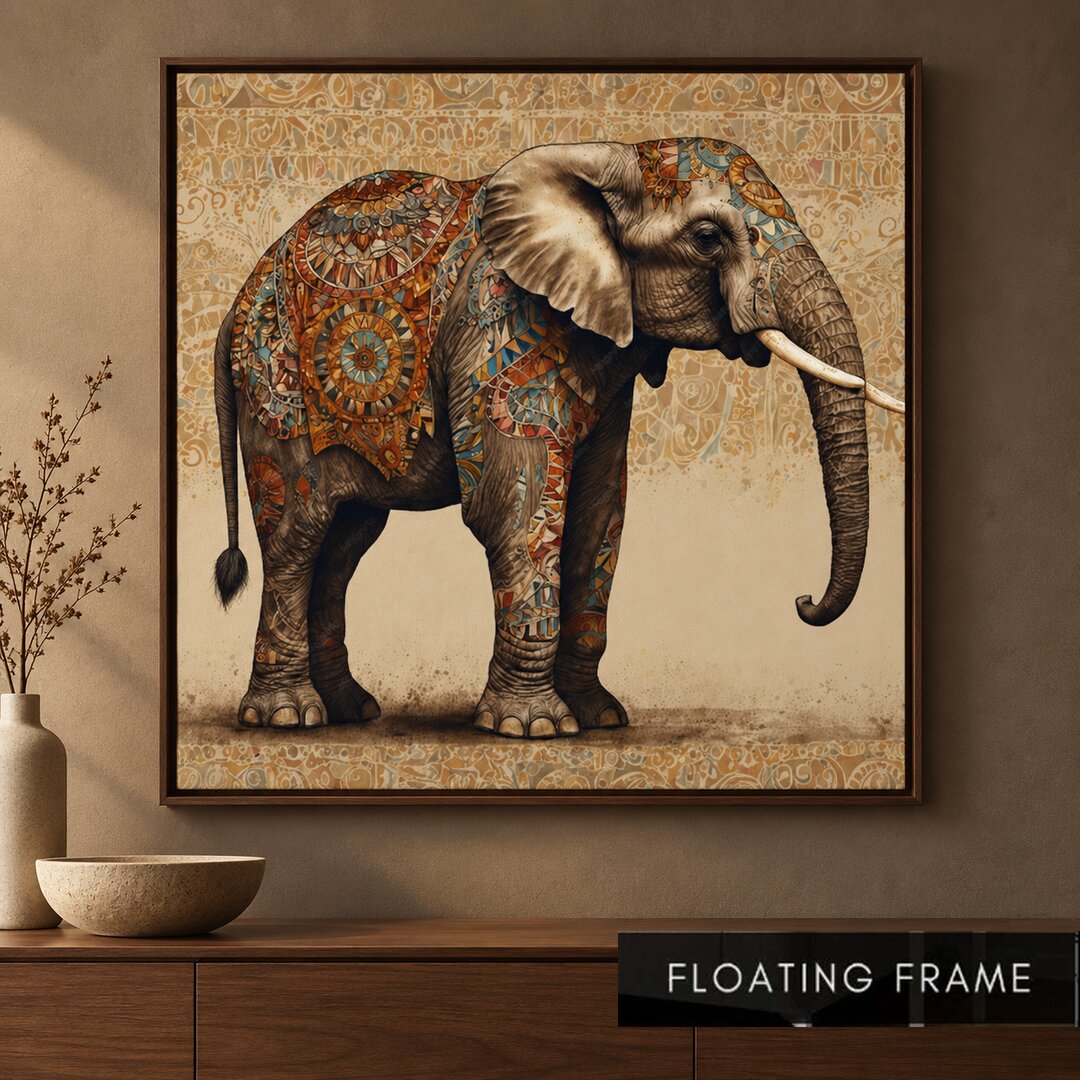 Ornate Indian Elephant Mandala Painting - Art Print