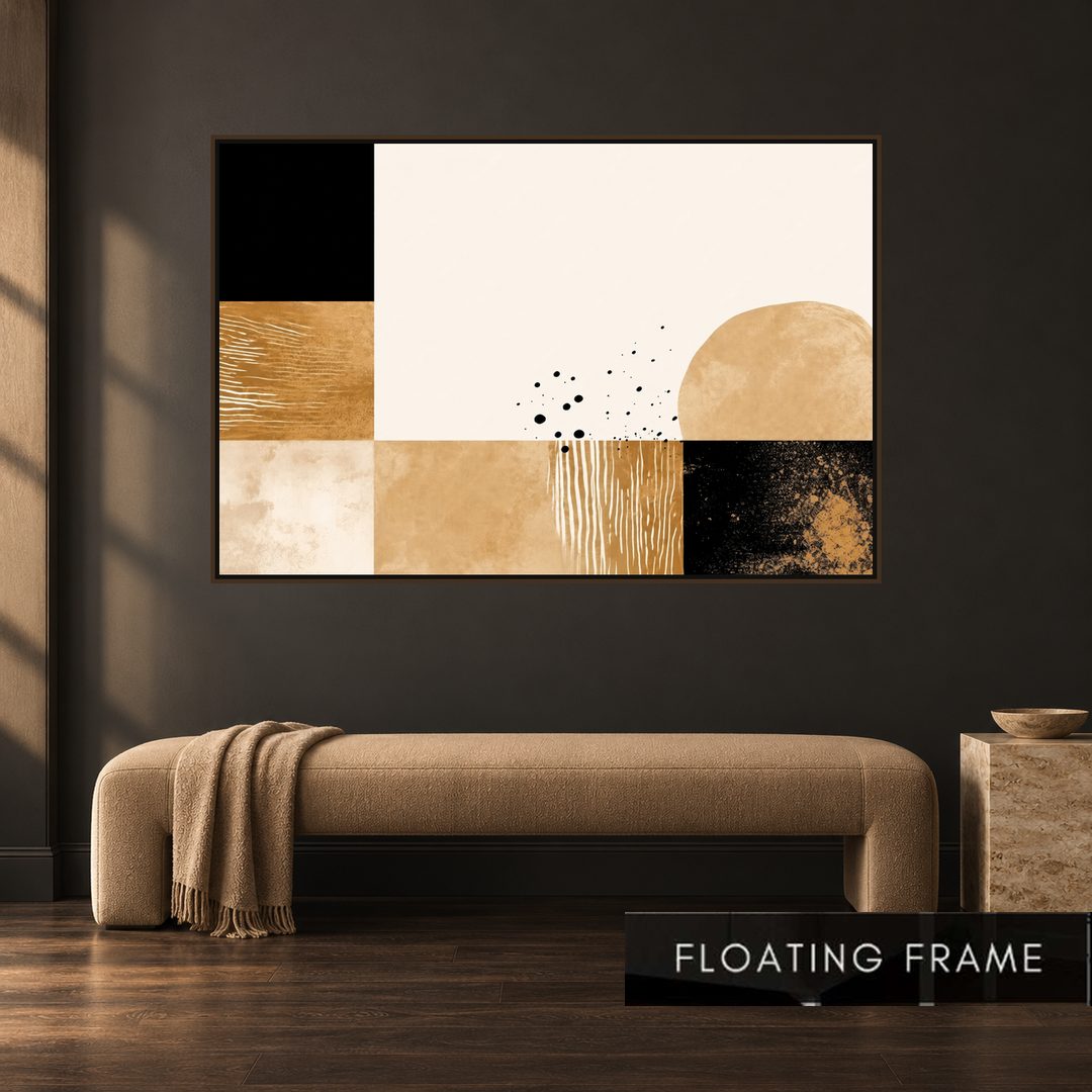 Beige and Black Geometric Abstract Painting - Art Print
