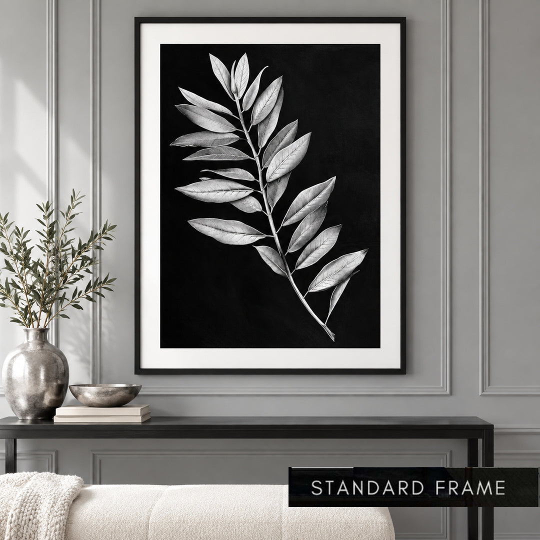 White Leaf Monochrome Botanical Painting - Art Print