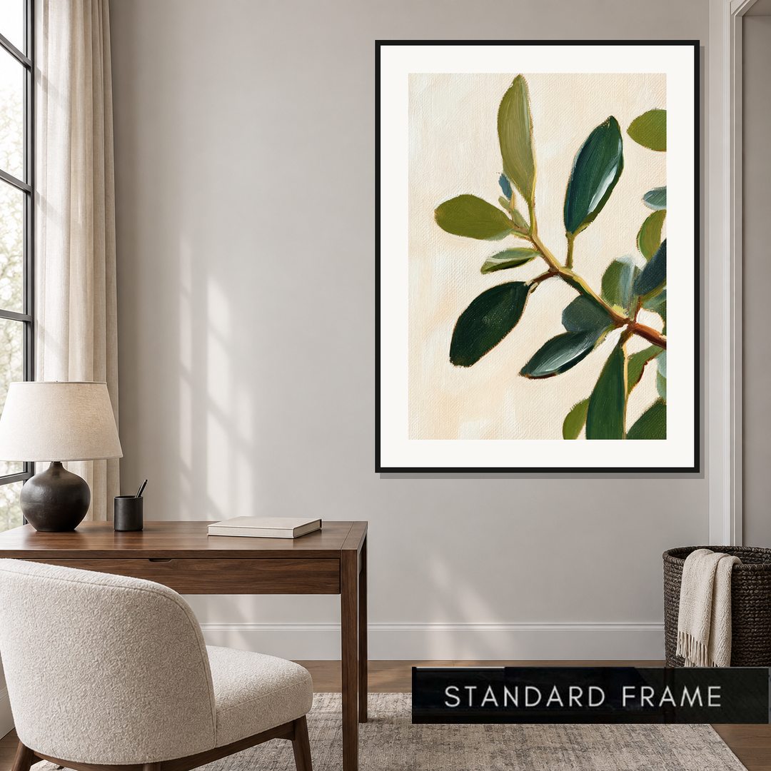 Minimal Green Botanical Leaves Painting - Art Print