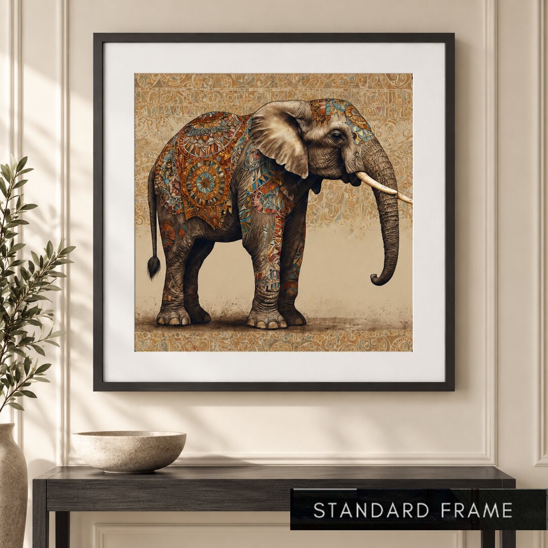 Ornate Indian Elephant Mandala Painting - Art Print
