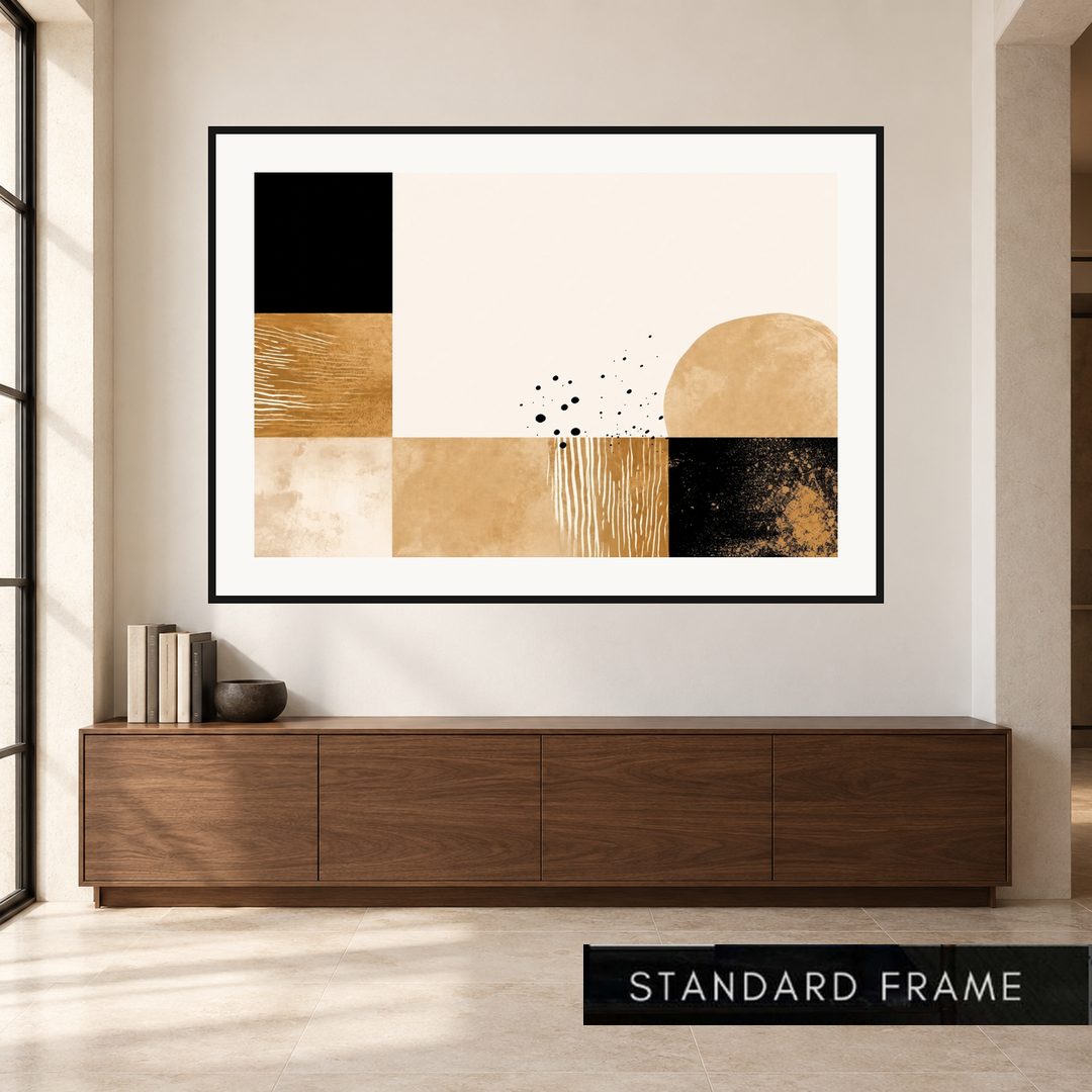 Beige and Black Geometric Abstract Painting - Art Print