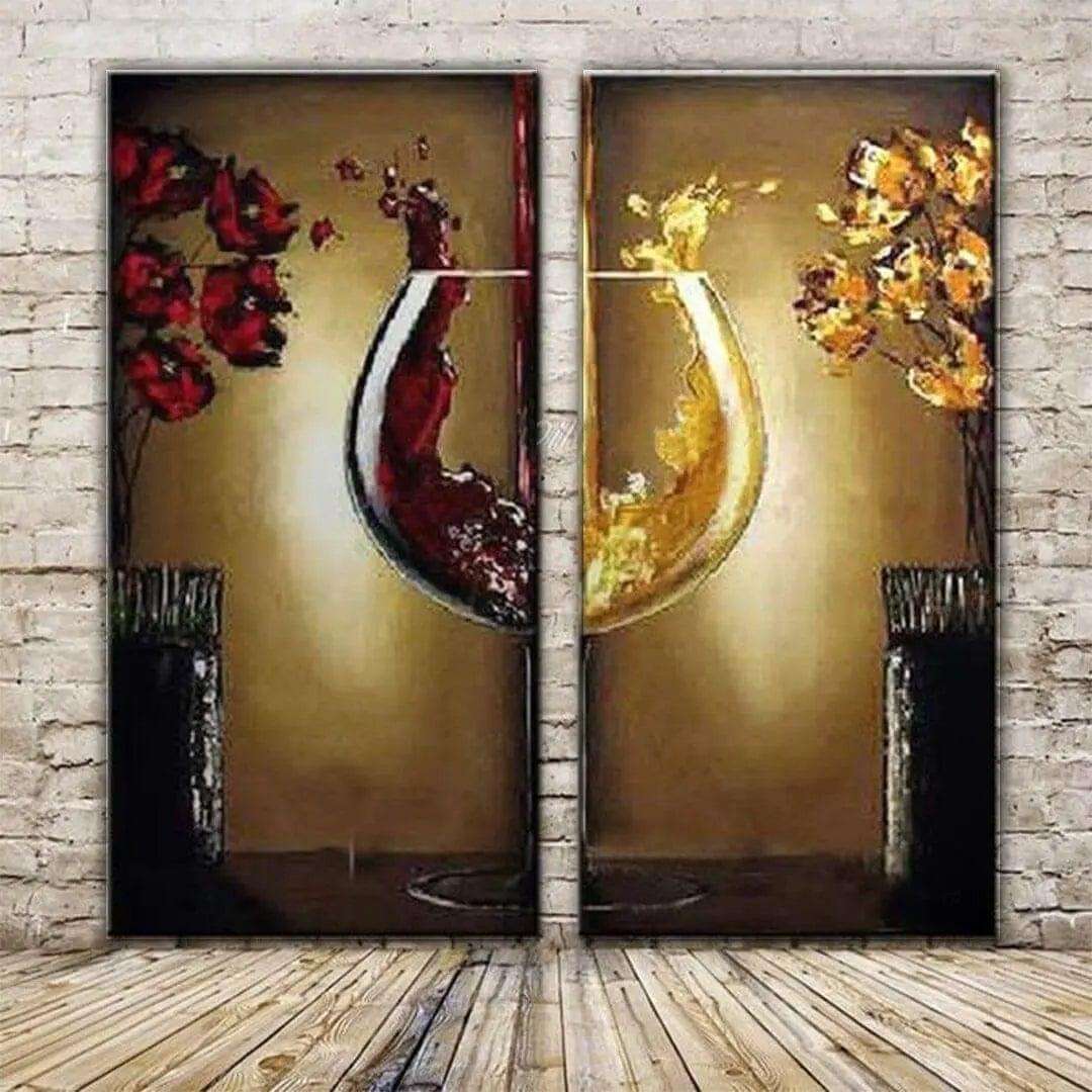 2-Panel Wine Glass Oil Painting Writings On The Wall Oil Painting