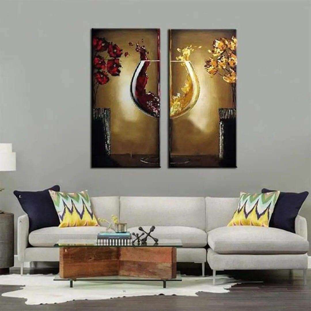 2-Panel Wine Glass Oil Painting Writings On The Wall Oil Painting
