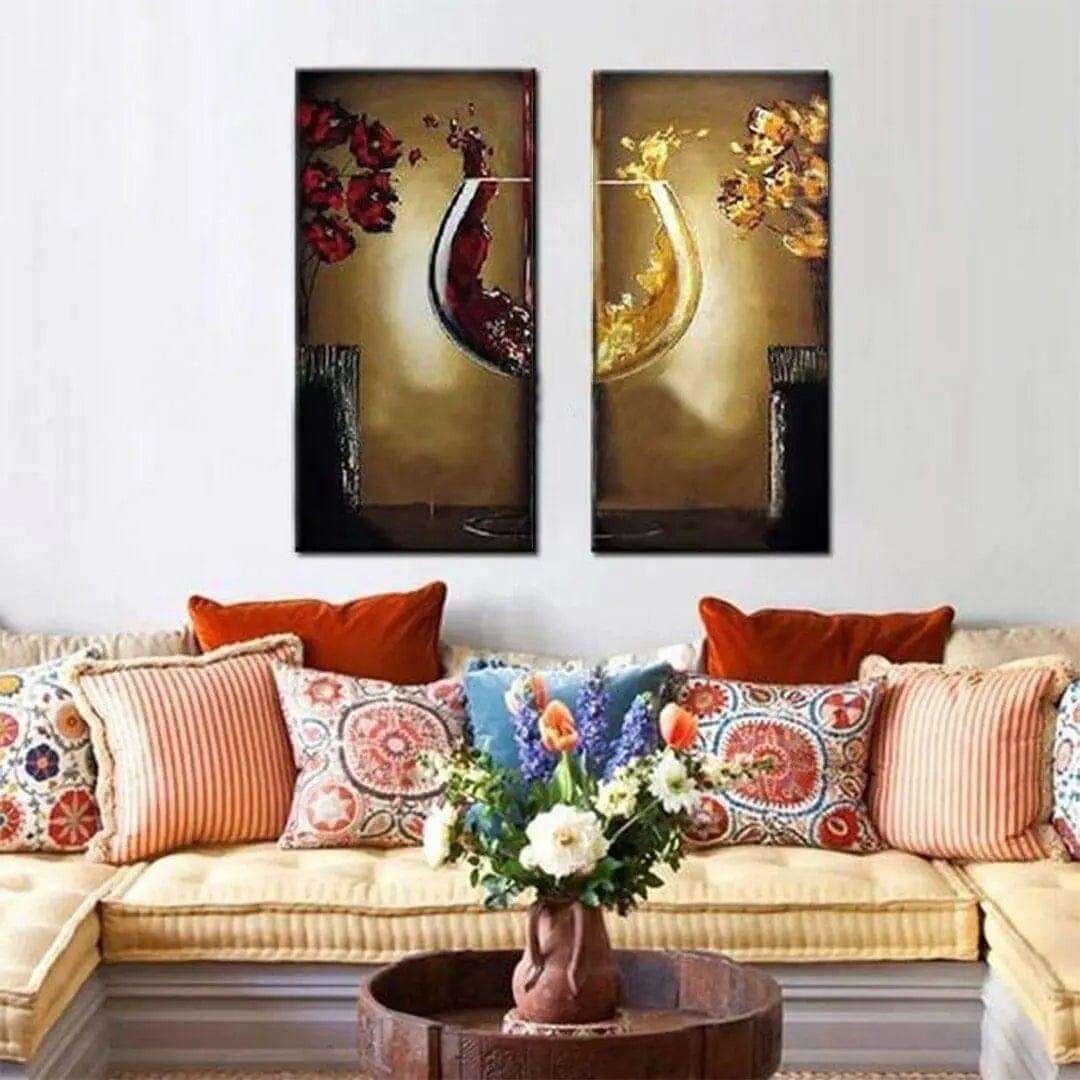 2-Panel Wine Glass Oil Painting Writings On The Wall Oil Painting