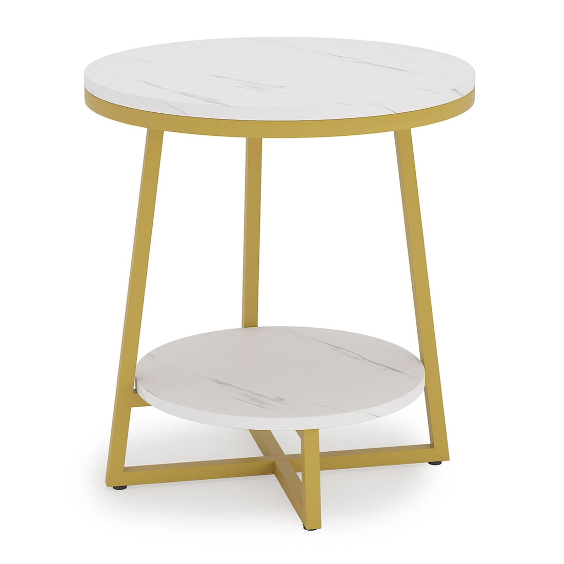 2-Tier Round Side Table with Marble Top Writings On The Wall side table