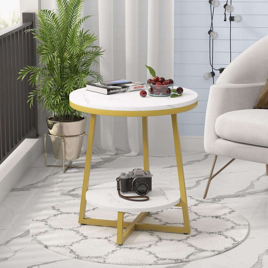 2-Tier Round Side Table with Marble Top Writings On The Wall side table