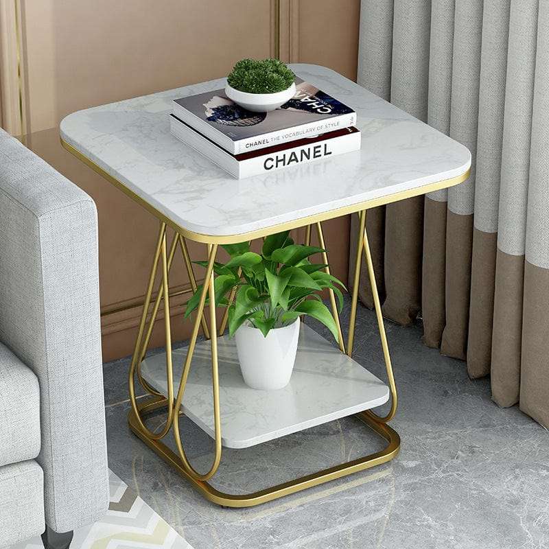 2-Tier Square Side Table with Marble Top Writings On The Wall side table