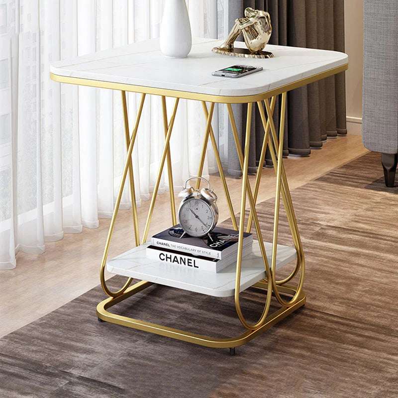 2-Tier Square Side Table with Marble Top Writings On The Wall side table