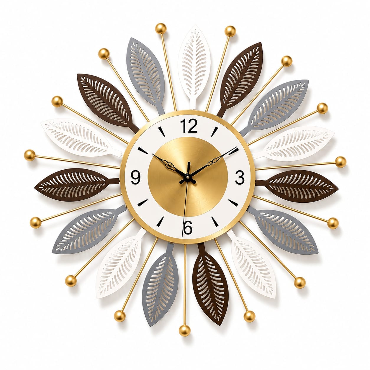 Multi-Tone Leaf Sunburst Metal Wall Clock