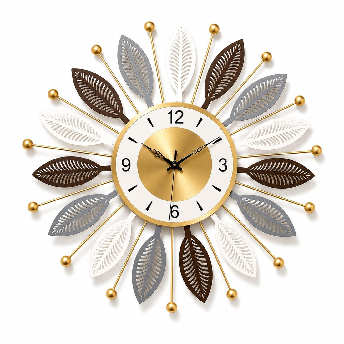 Multi-Tone Leaf Sunburst Metal Wall Clock