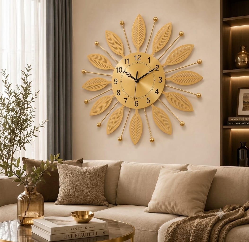Gold Leaf Sunburst Metal Wall Clock