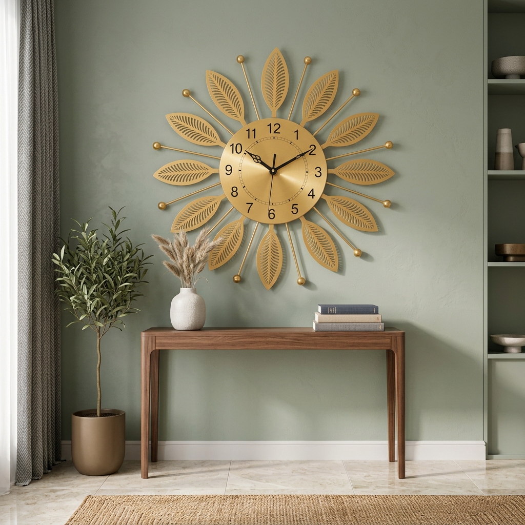 Gold Leaf Sunburst Metal Wall Clock