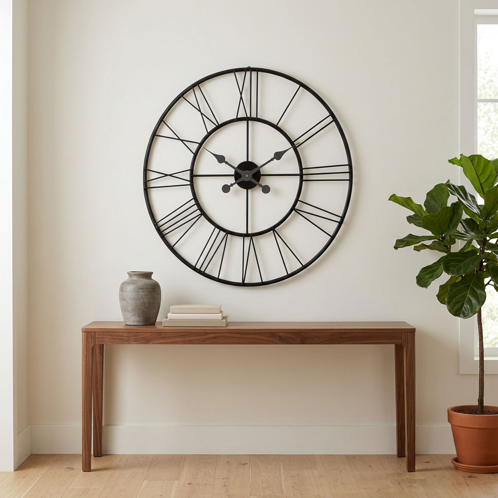 Black Roman Numeral Metal Wall Clock