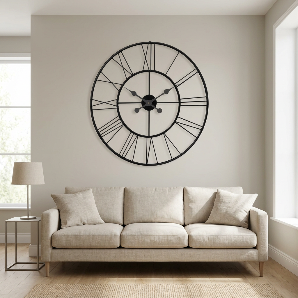 Black Roman Numeral Metal Wall Clock