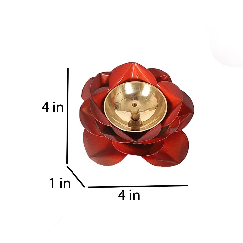 Multicolored Rose Brass Diya - Set of 4