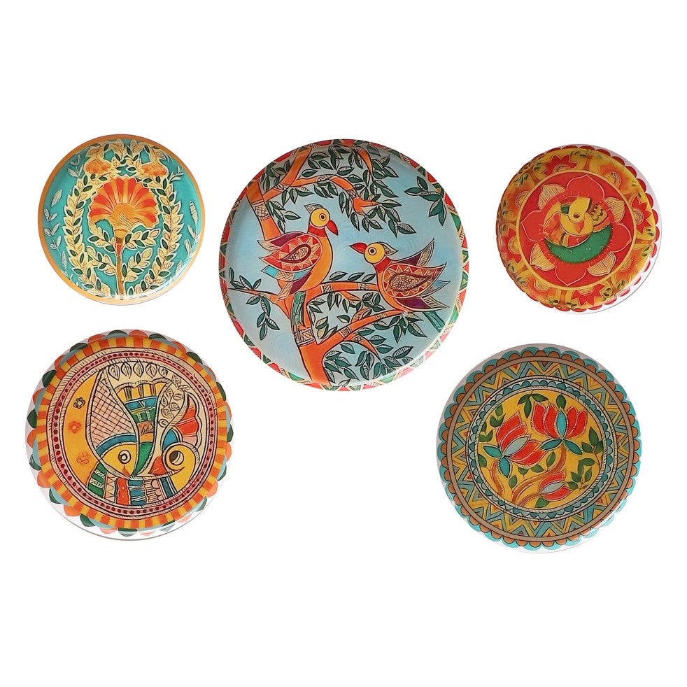 Fish and Birds Metal Wall Plates - Set of 5