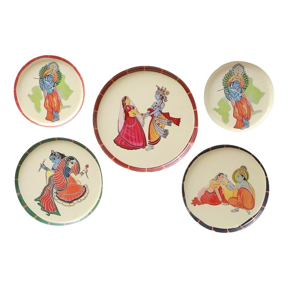 Radha Krishna Metal Wall Plates - Set of 5