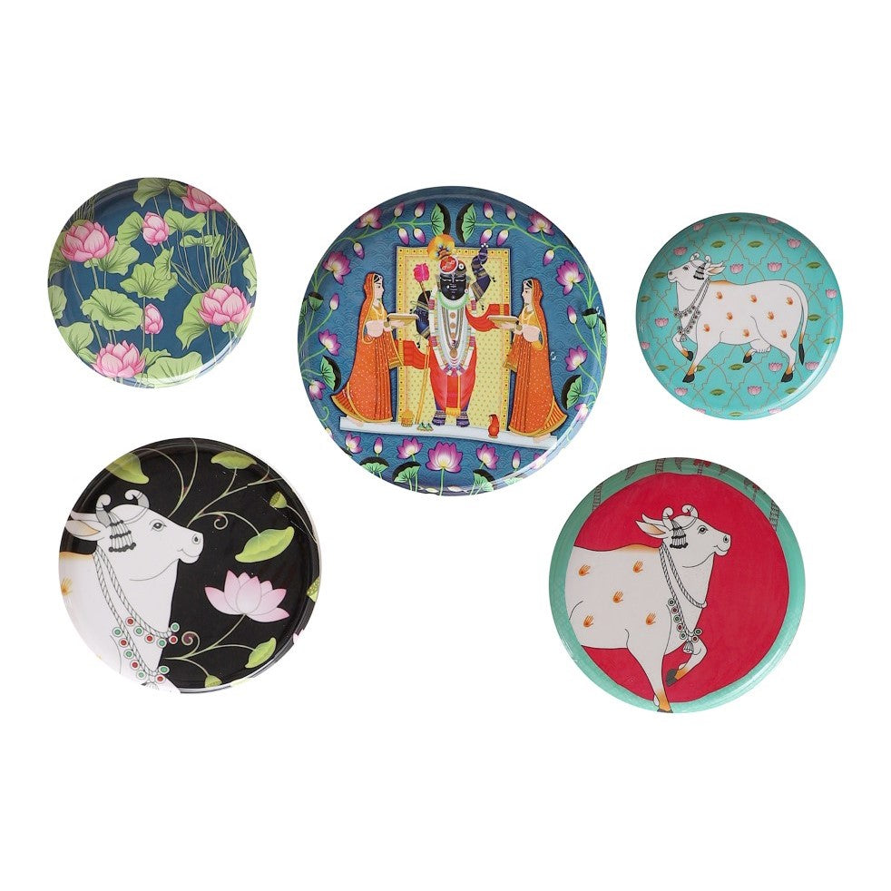 Pichwai Cows Metal Wall Plates - Set of 5