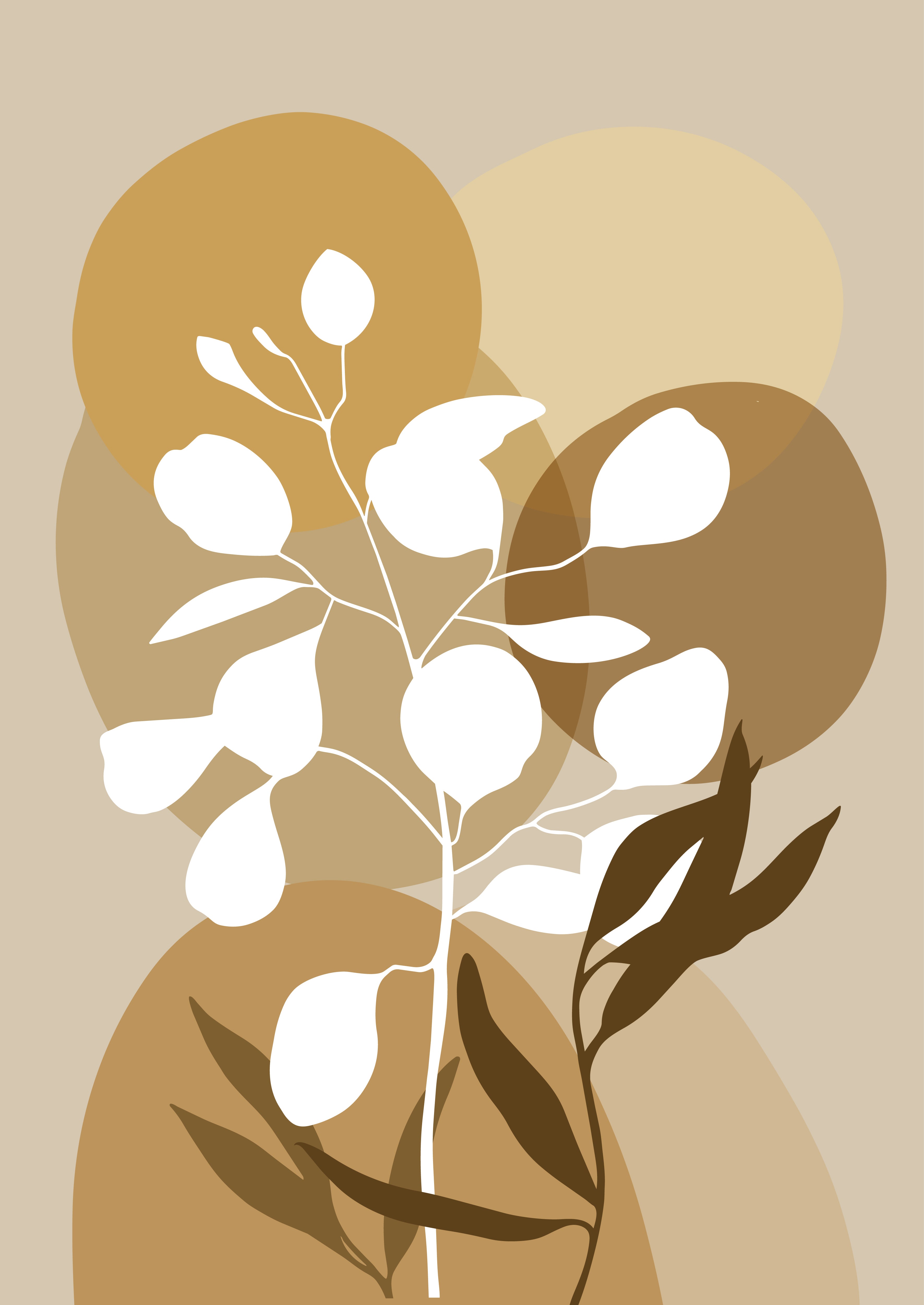 Neutral Botanical Silhouette Abstract Painting - Art Print