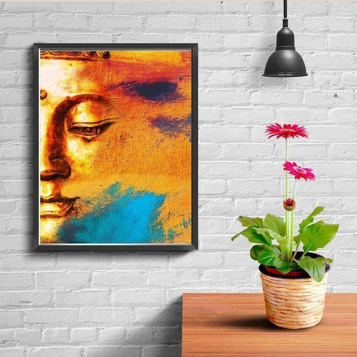 Abstract Buddha Painting Writings On The Wall Canvas Print