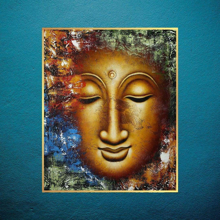 Abstract Gold Buddha Handmade Acrylic Painting Writings On The Wall Oil Painting