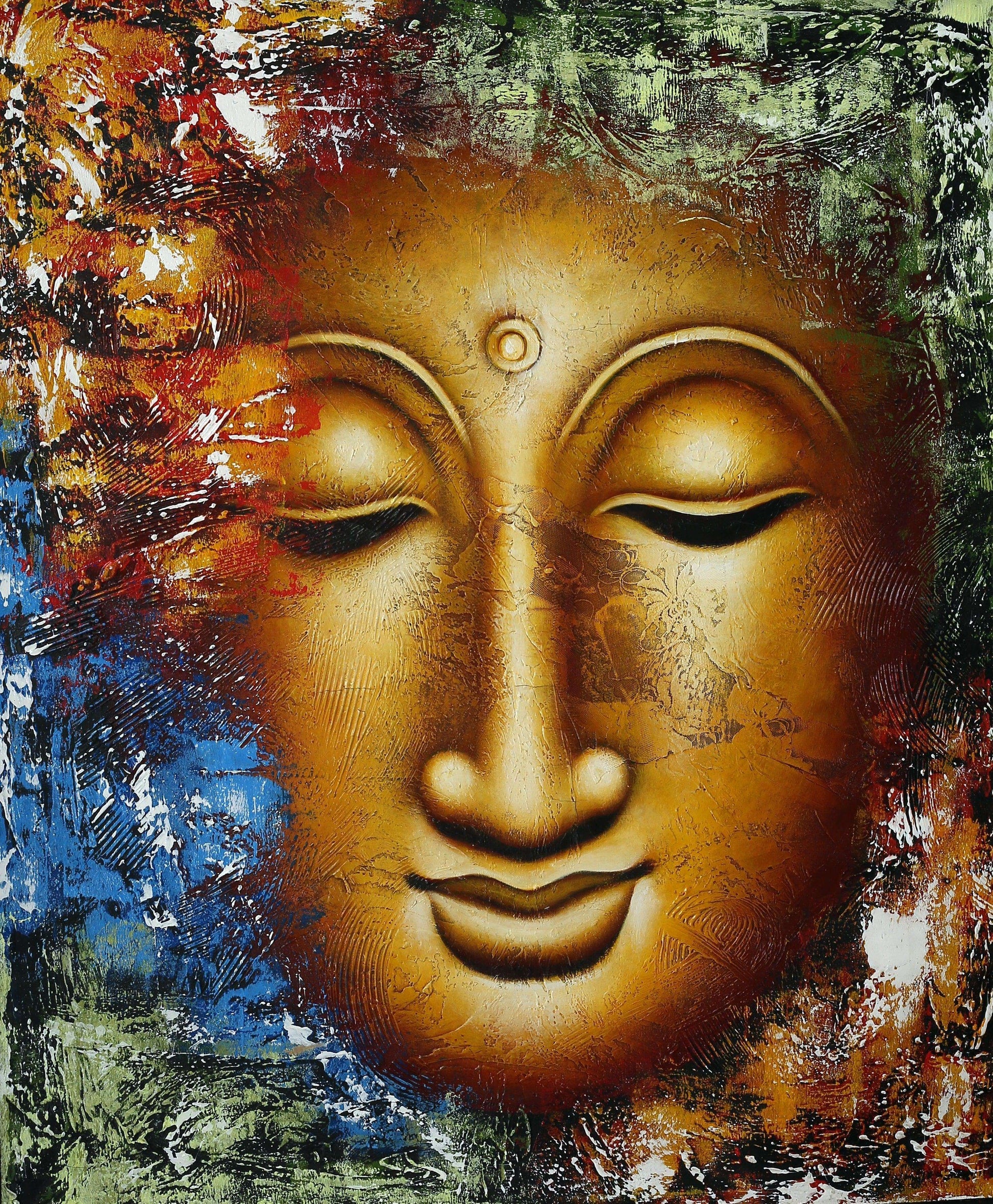 Abstract Gold Buddha Handmade Acrylic Painting Writings On The Wall Oil Painting