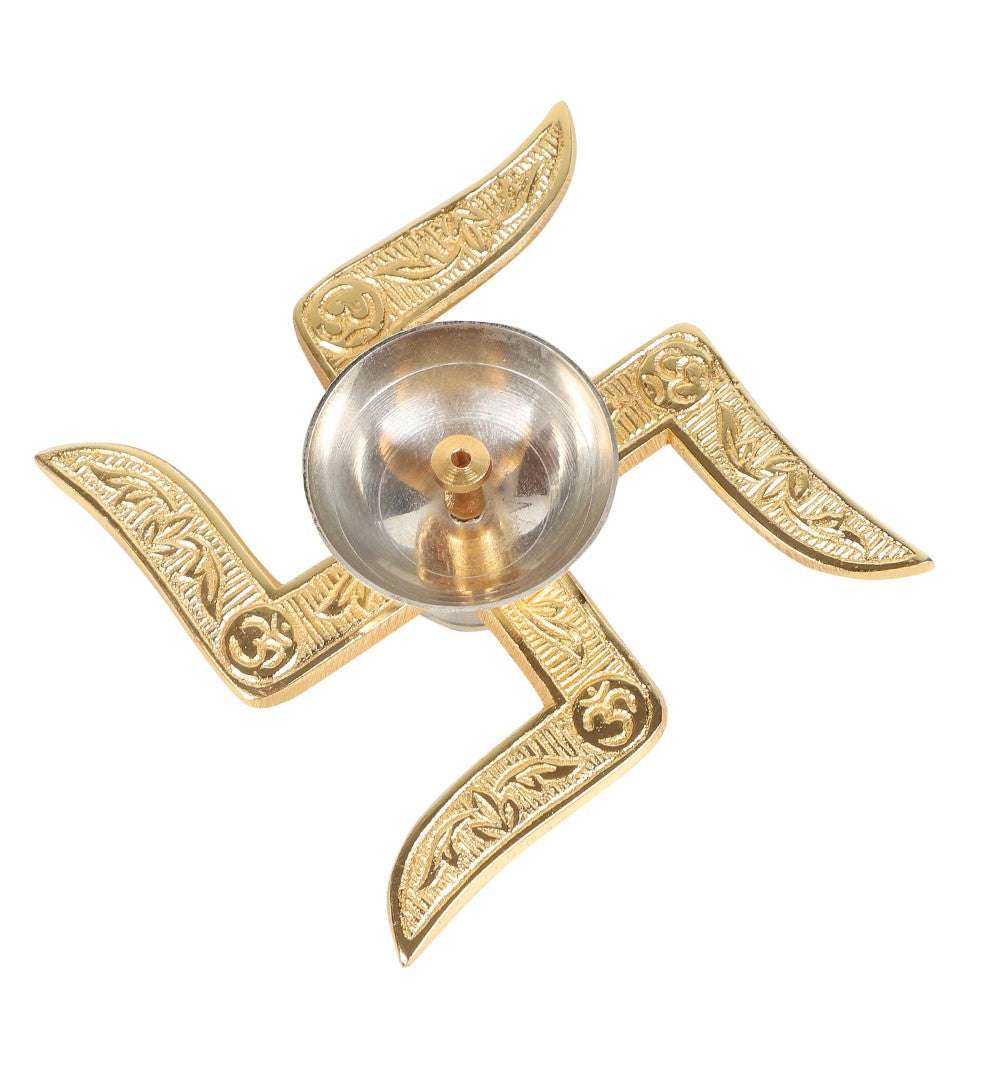 Akhand Brass Diya - Swastik Satiya Design with Box Writings On The Wall Diya