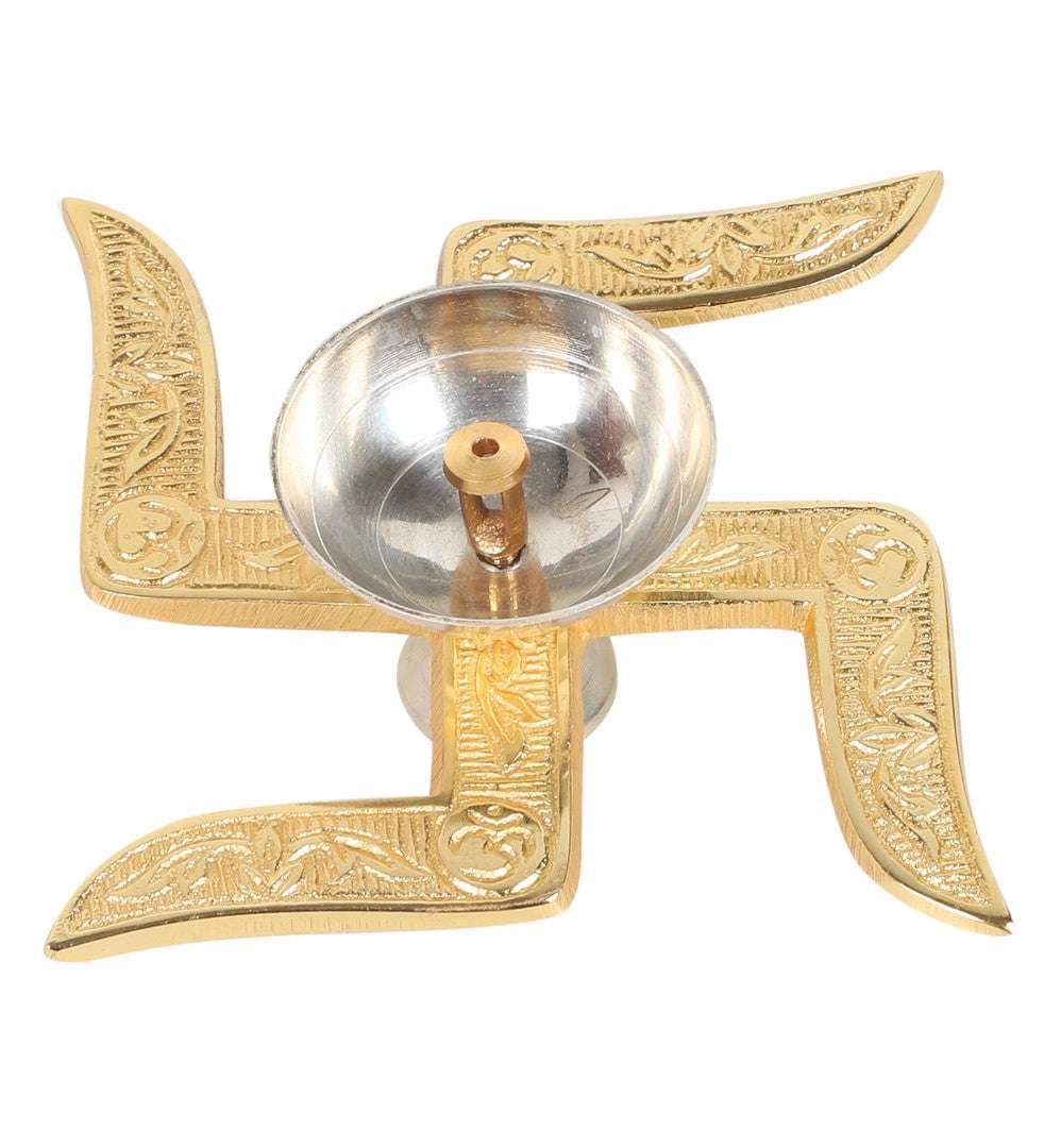 Akhand Brass Diya - Swastik Satiya Design with Box Writings On The Wall Diya