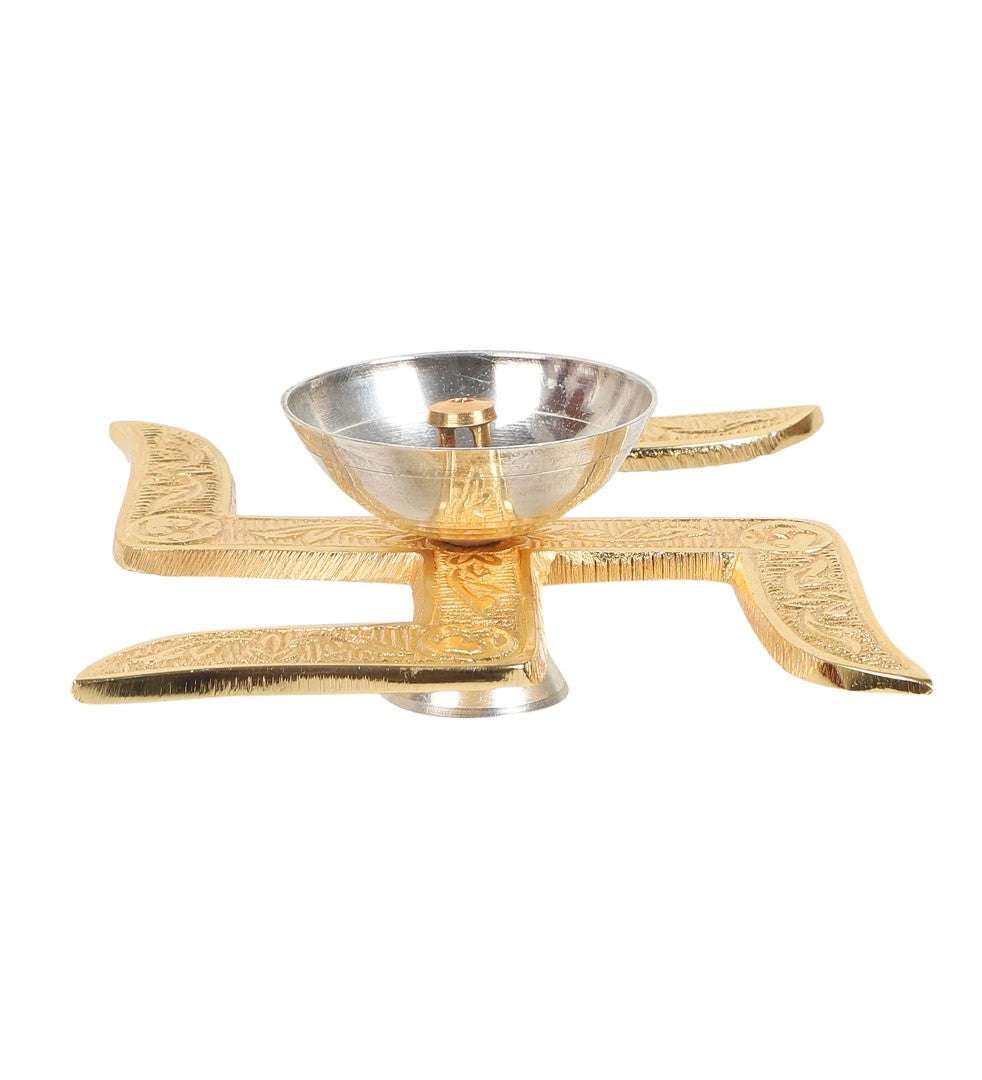 Akhand Brass Diya - Swastik Satiya Design with Box Writings On The Wall Diya