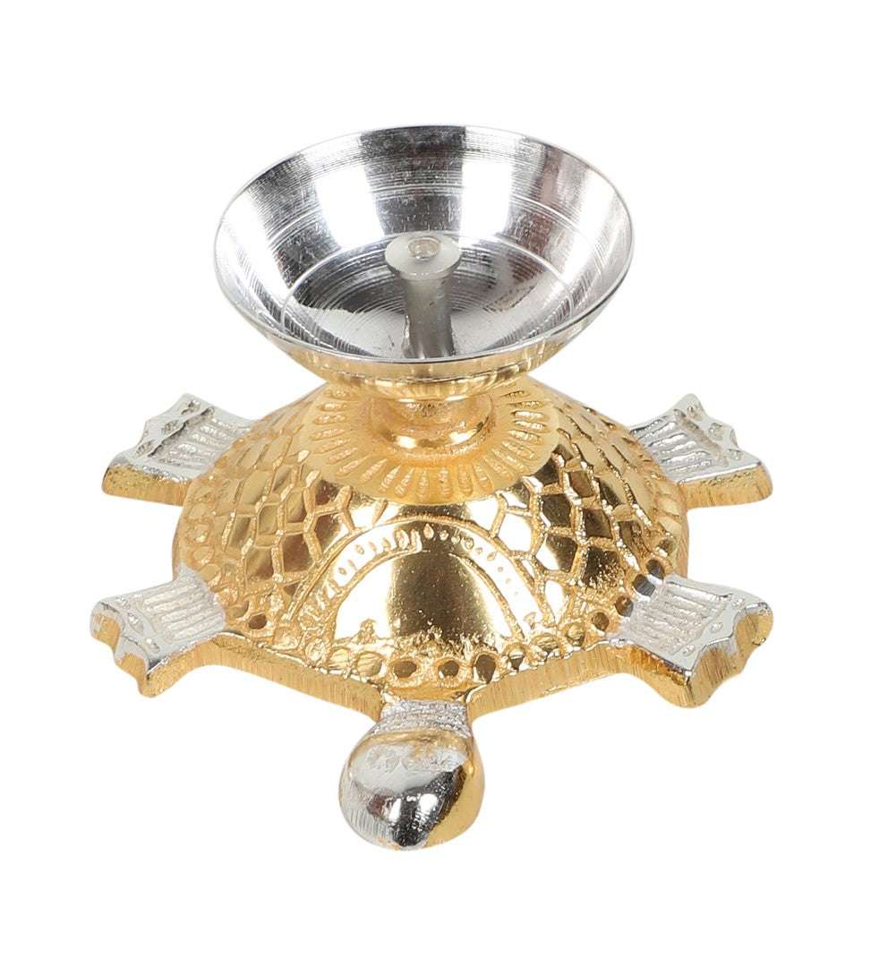 Akhand Brass Diya - Tortoise Design Writings On The Wall Diya