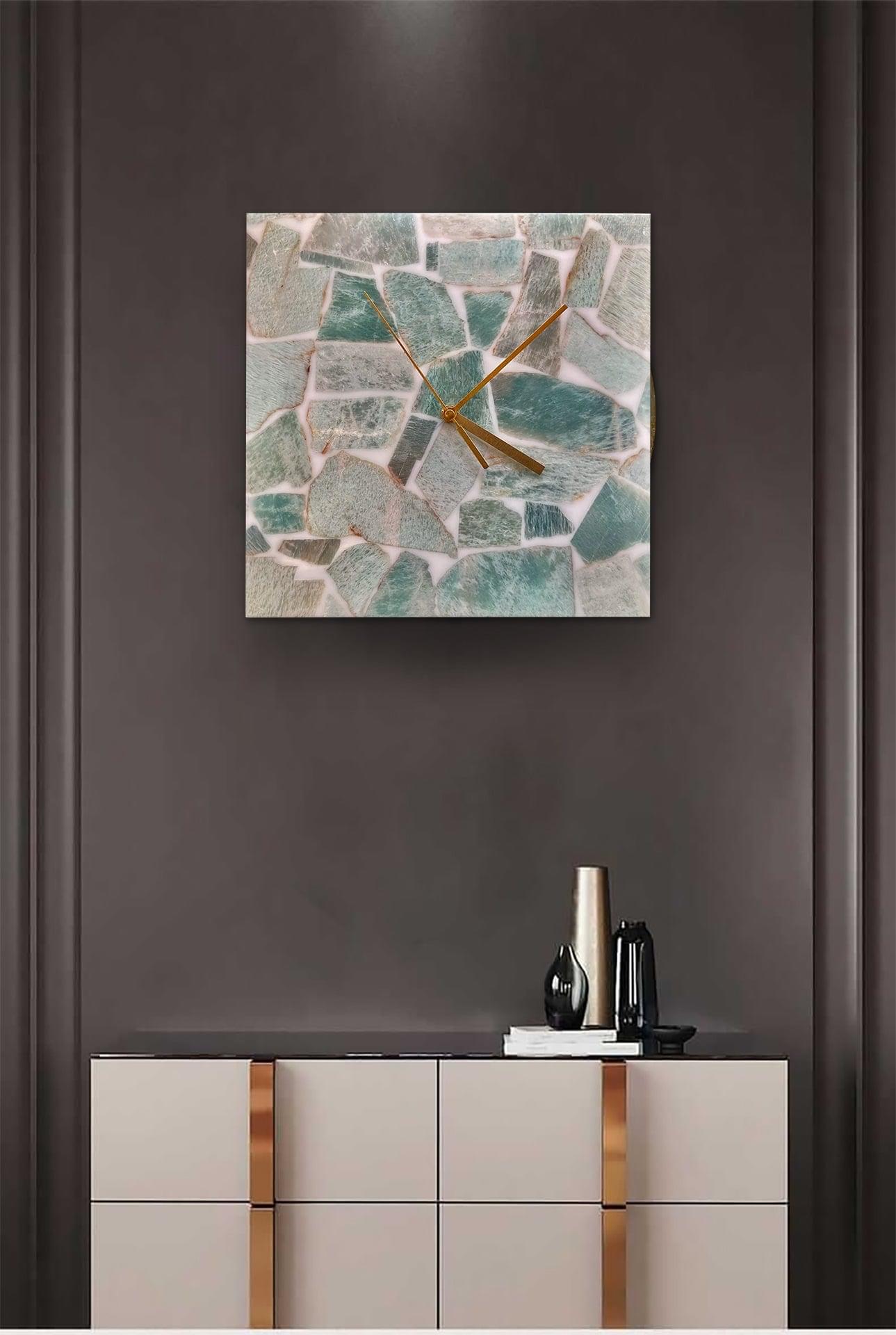 Amazonite Gemstone Square Clock Writings On The Wall gemstone clock